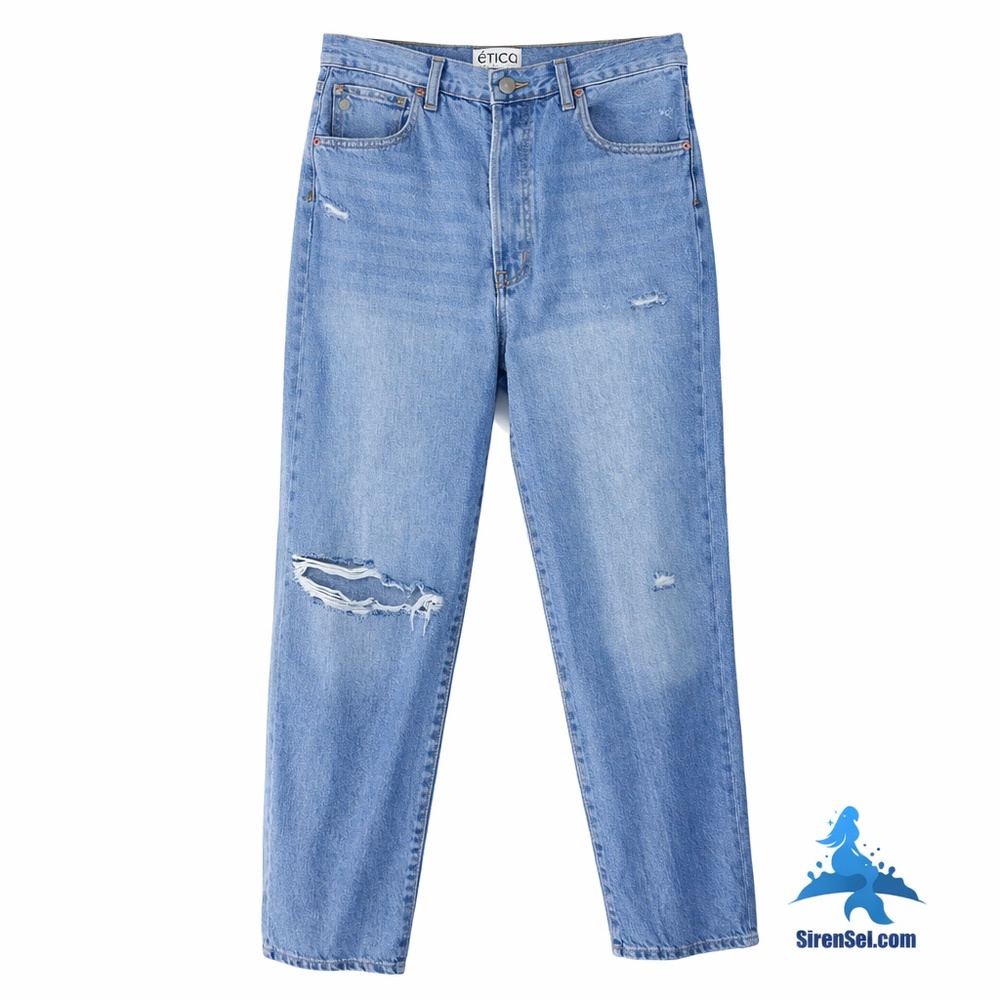 1227 NWT ÉTICA Altin Loose Crop Jeans - Size 27 - Light Wash Blue